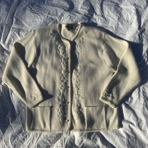 Elegant Cream Embroidered Cardigan